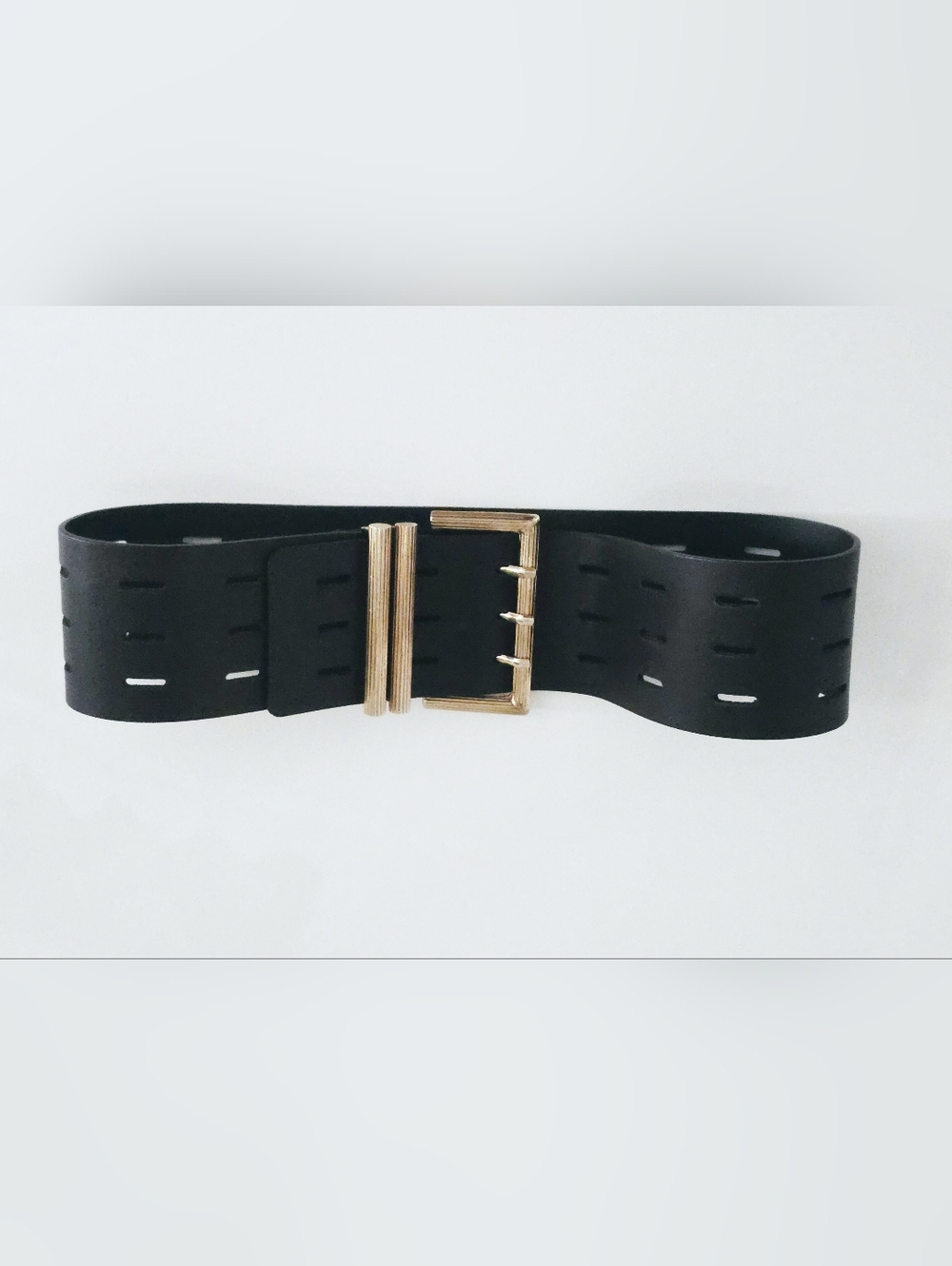 MANC wide black waist belt with gold buckle,size S